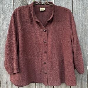 URU Women's Floral Textured Button Down Shirt 100% silk *570